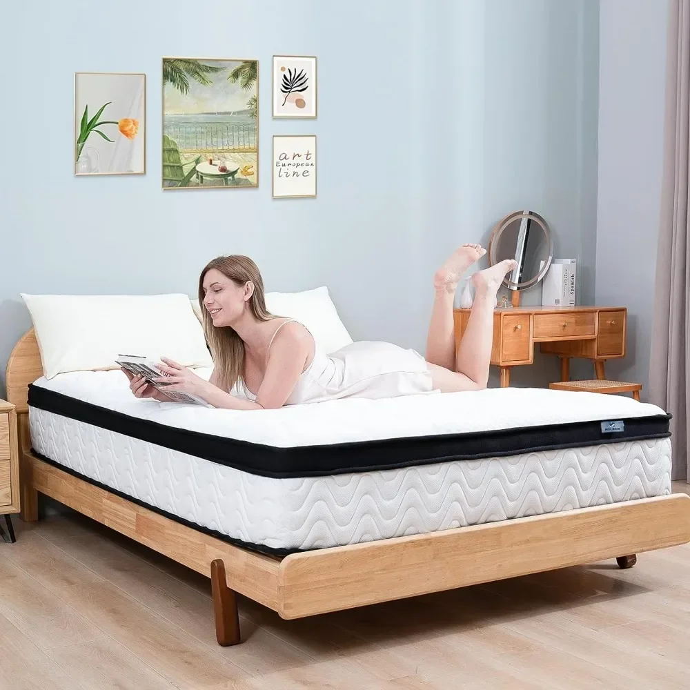 Matelas Queen en mousse à mémoire de forme, moyen optimiste, ressorts de poche individuels, lit gratuit violet, respirant, 12 po