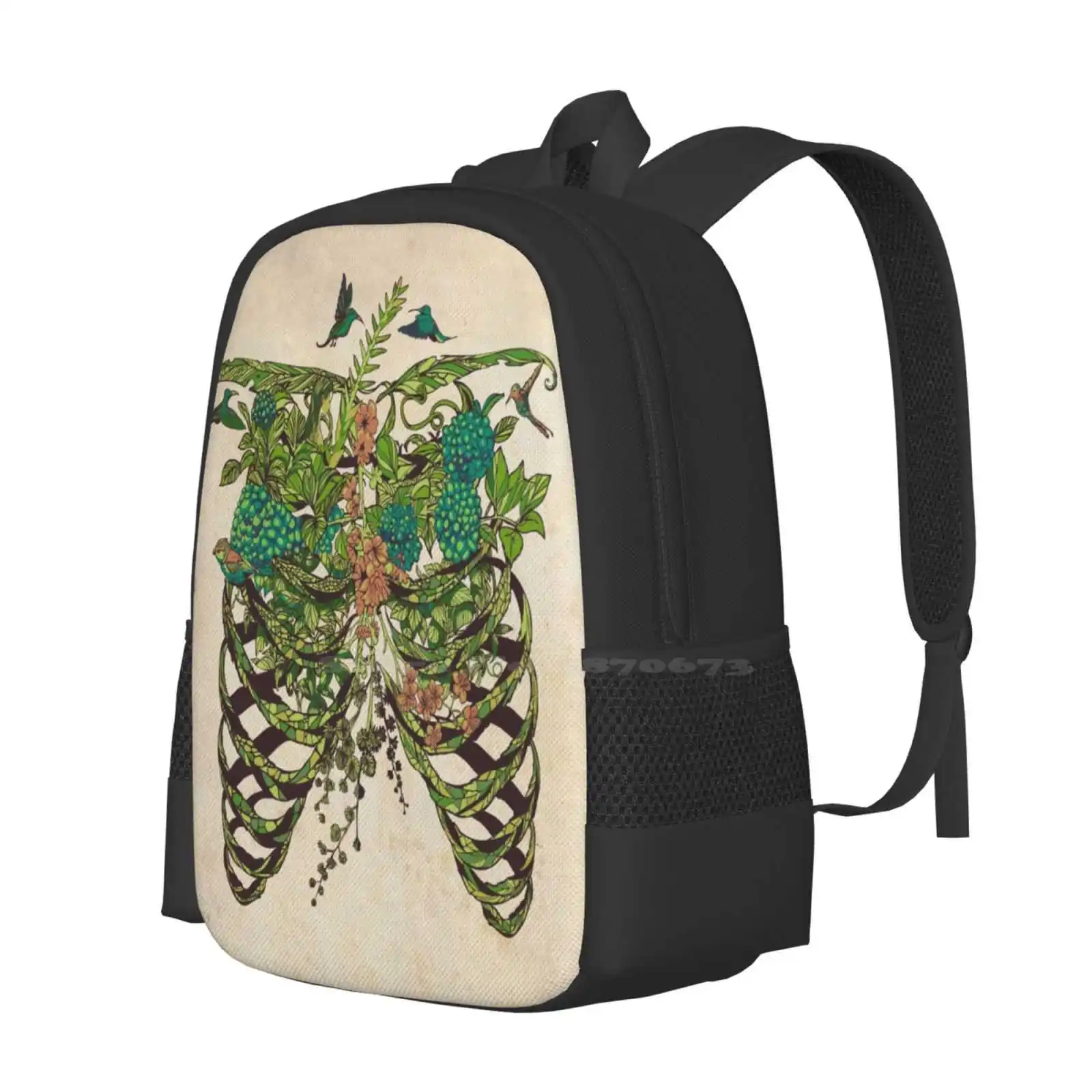 Daydreamer Bag Backpack For Men Women Girls Teenage Ribs Bone Natural Flower Green