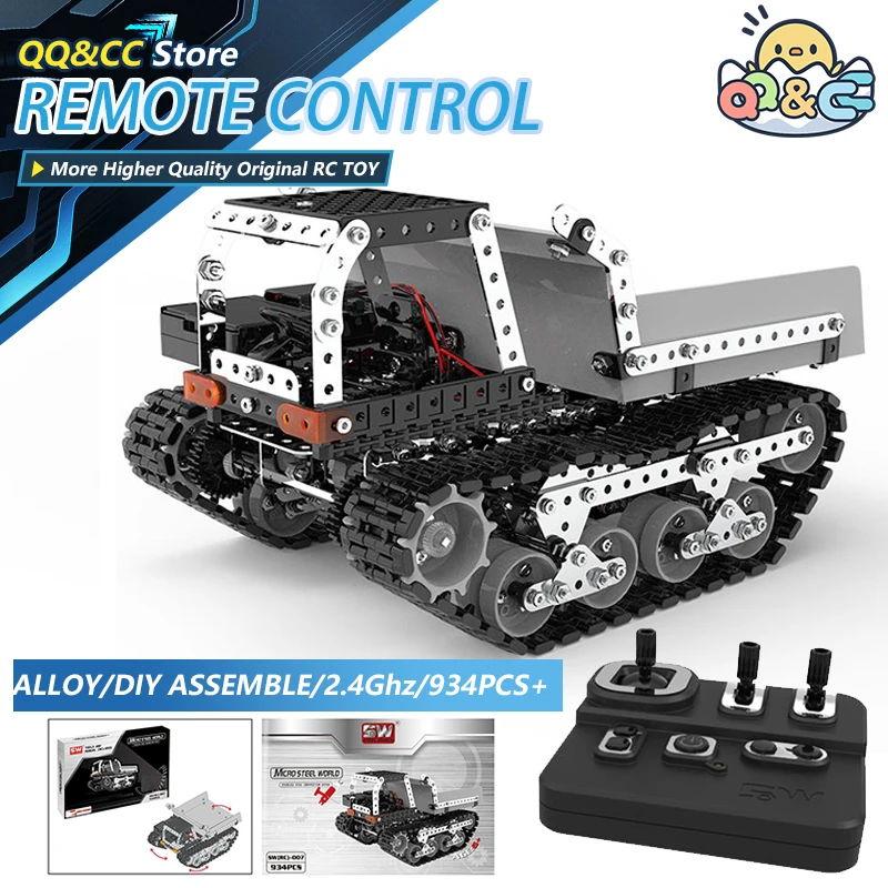 

DIY Stainless Steel Assembled SW (RC) 007 Tracked Remote Control Dump Truck 2.4G 10 Channels Puzzle Building Block Toys for Kid