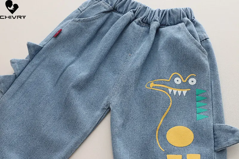 Conjuntos de ropa para niños, camisetas con solapa con letras de dinosaurio de dibujos animados, Tops con pantalones vaqueros, ropa para niños, Primavera, 2023