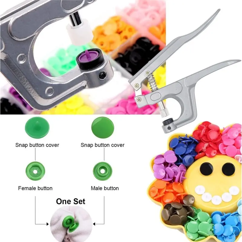 AT43-T5 Resin Poppers Set 384 With Storage Box, Plastic Clothing Button Fastener Kit For DIY Sewing, Clothes, Craft Clips