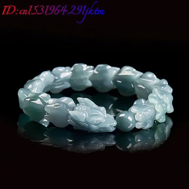 Blue Burmese Jadeite Dragon Bracelet Carved Gemstone Bangle Talismans Real Jewelry Natural Burmese Jade Gifts for Women view 2