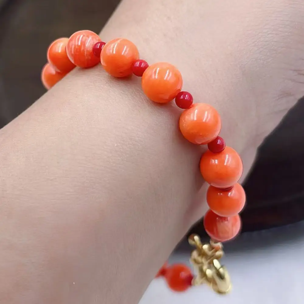 8MM 4mm Round Orange Red Vintage African Jewelry Gift Natural Sea Bamboo Coral Beads Bracelet 7-9inch
