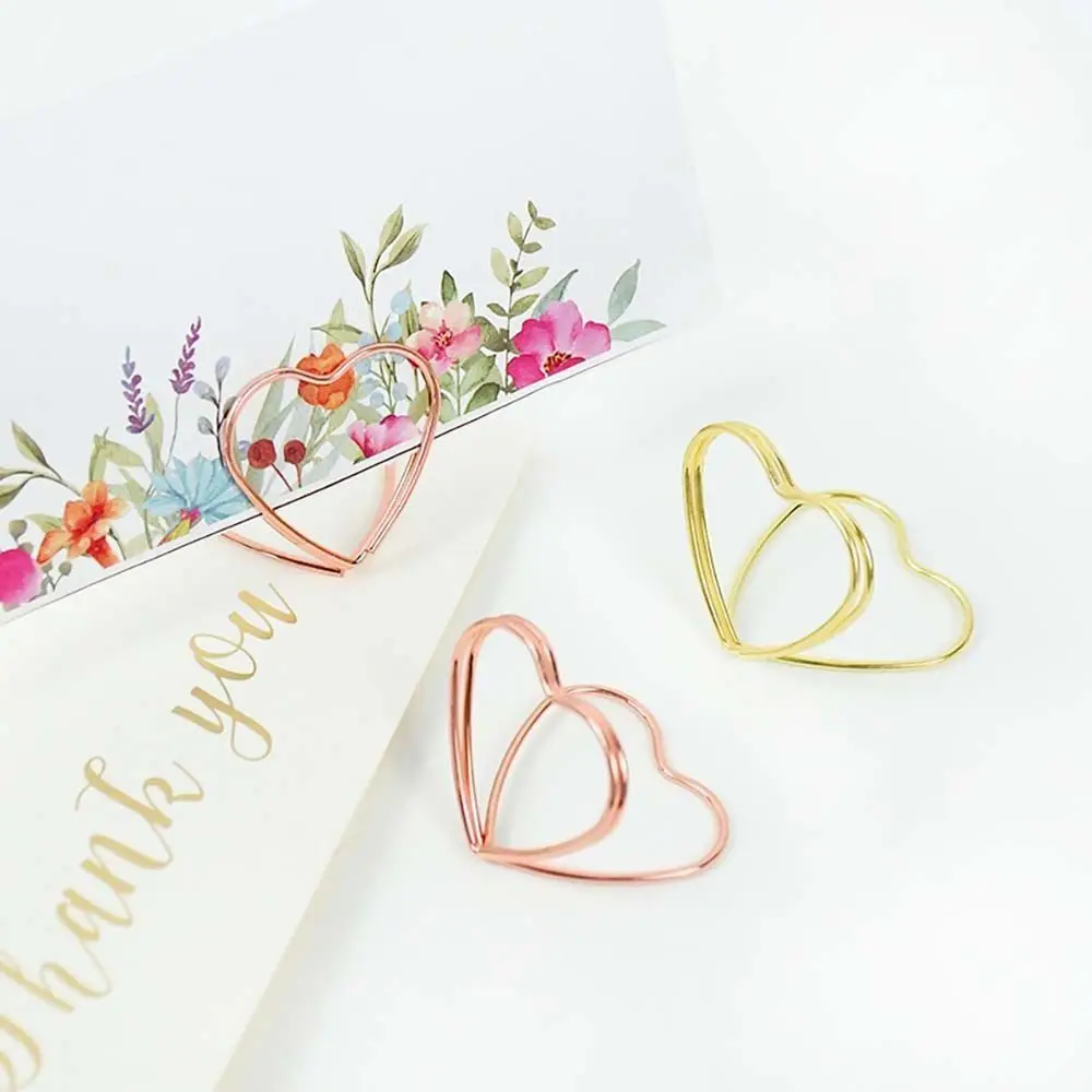 10 Pcs/set Heart-shape Design Love Shape Card Holders Easy to Use Flexible Metal Photos Clips Simple Message Card Stand Desktop