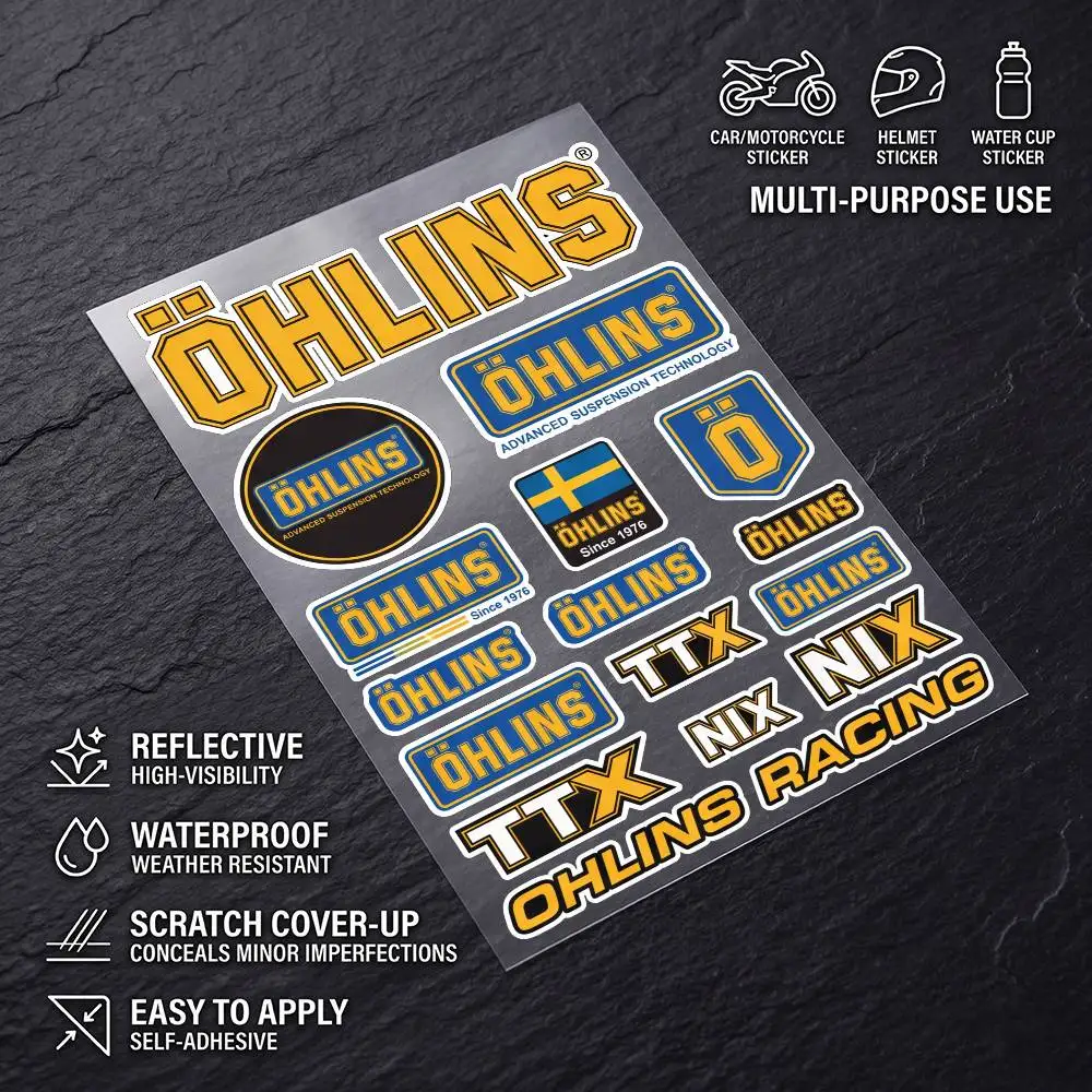OHLINS Universal Multi-Purpose Reflective Waterproof Stickers Scratch Conceal For Auto Bike Helmet Mug Fridge Decoration