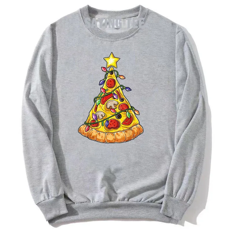 Pizza Weihnachts baum Lichter Weihnachten Jungen Männer Krusten Peperoni Baumwolle Pullower Pullover Familie Pyjama Langarm T-Shirts Sweatshirt – Detail 7