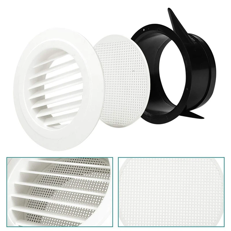 8 Inch Round Air Vent ABS Louver Grille Cover White Soffit Vent With 3Pcs Air Conditioner Manual Cleaning Tool Fin Comb