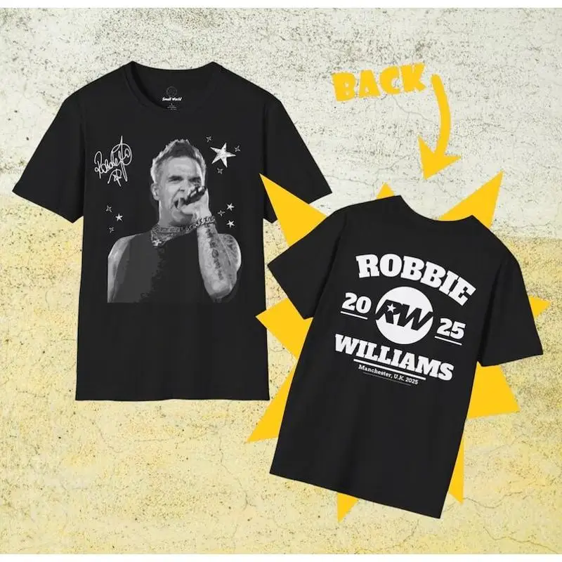 

Классическая футболка Robbie Williams Tour 2025 Fan s с двумя сторонами