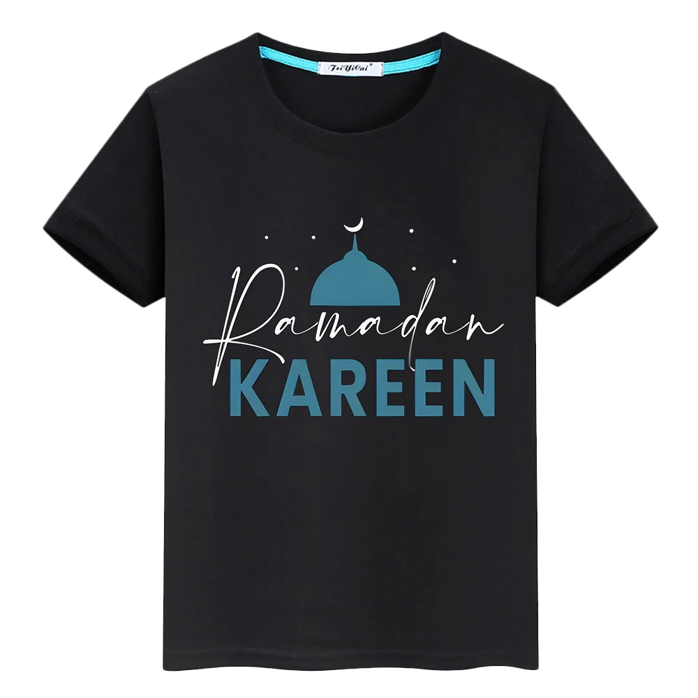 Camiseta com estampa feliz do Ramadan infantil, Menino, Menina, Eid, Ramadan Mubarak, Curto, Islâmico, Roupa muçulmana, Tops, Presente de Natal, Verão