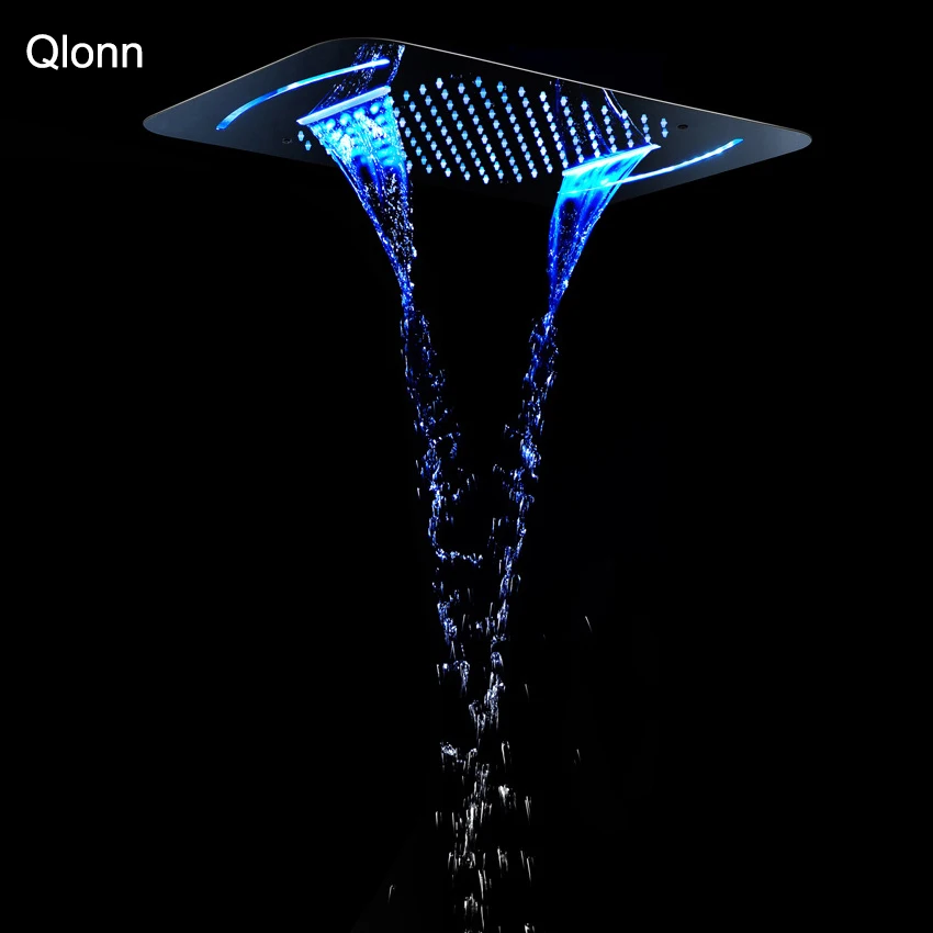 Qlonn 22.8*14.9 inch 2 Functions Rain Shower Head Luxury Hotel Bathroom LED Showerhead Embeded Ceiling Massage Spa Showers Panel