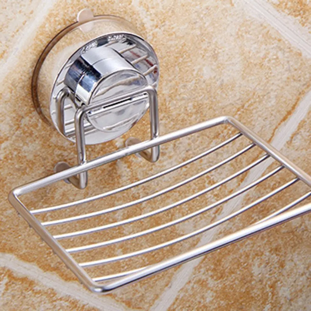 Wall Mounted Vacuum Suction Cup Soap Dish No-Drilling Self Draining Bathroom Sponge Holder Stainless steel Heavy Duty