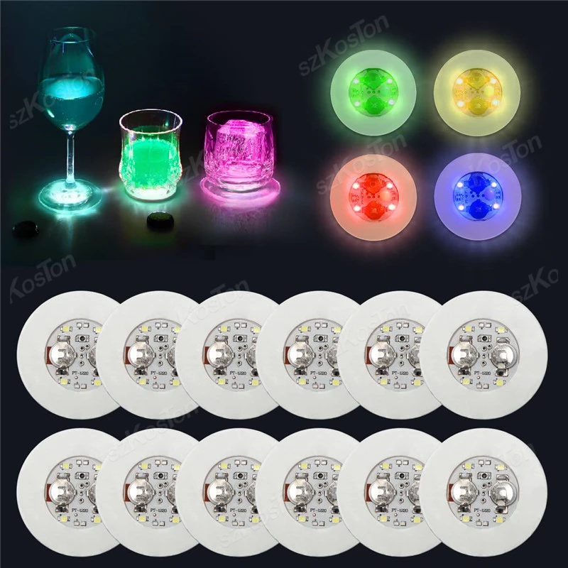 20/50PCS LED Coaster Light Cocktail Drink Lighted Colorful Coaster Bar KTV Wedding Party Lighting Luminous Bottle Sticker Decora