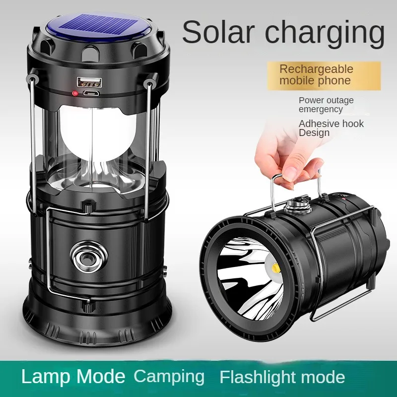 USB-Powered Portable LED Solar Camping Lantern with COB Technology, Perfect for Camping and Hiking