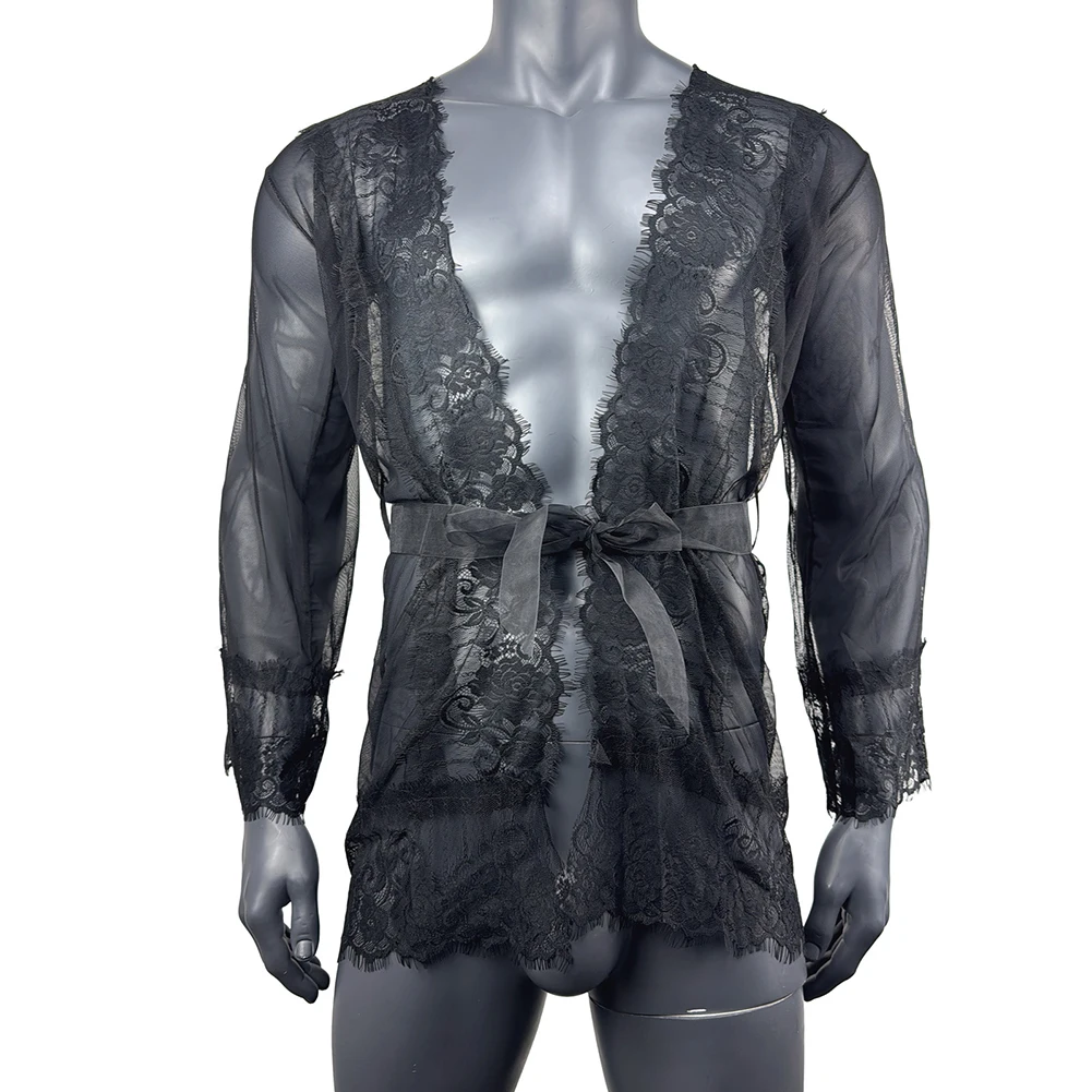 

Мужской свободный халат, однотонное нижнее белье, кружевная ночная одежда, сетчатый прозрачный спальный костюм, эротическое белье