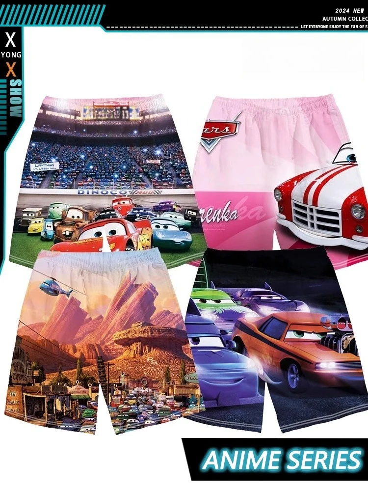 

Совместные шорты Racing Car Story, летние детские штаны с рисунком молнии McQueen Racing, футболка из 100% полиэстера с круглым вырезом