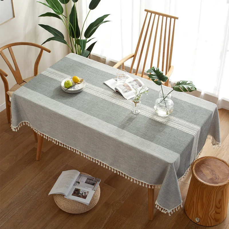 

Cotton Linen EuropeanSplicing Colors with Tassel Rectangular Table Cloth Kitchen Table Map Towel Tablecloth Christmas Decoration