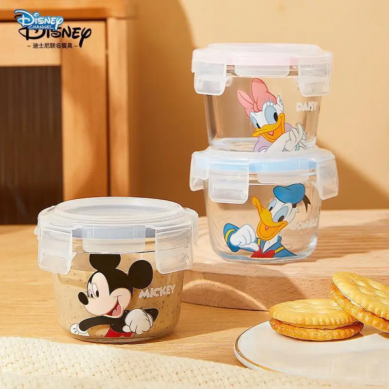 Disney Mickey Minnie cuenco fresco para el hogar fiambrera de cristal portátil dibujos animados almuerzo fruta arroz verduras fiambrera caja sellada