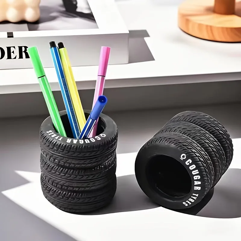 1pcs Fun Tire-Shaped Pen Holder -PVC Desk Organizer, Ideal for School and Office Supplies, Painted Finish, Office Supplies view 6