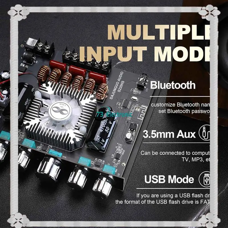 24-Hour Delivery DAJUNGUO 1Set S220HS Bluetooth Power Amplifier Board, 2.1 Channel TDA7498E 160Wx2+220W 12V-38V Audio Power Ampl