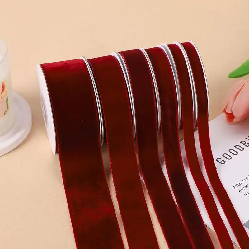 

Wine Red Single-sided Velvet Velvet Plush Ribbon DIY Ribbon Handmade Bow Bouquet Packaging Gift Ribbon