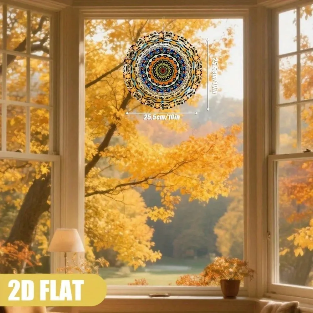 CIFBUY Mandala Wind Chime 360 Degree Rotating Metal Wind Spinner Colorful Kinetic Art Waterproof Sturdy Hook Garden Patio Yard