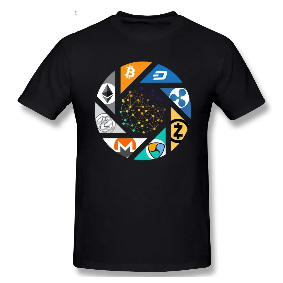 

Bitcoin Litecoin Dash Zcash Ethereum Monero T Shirt Short Sleeve Hiphop Cool Plus Size O-neck Cotton Shirts For Boys