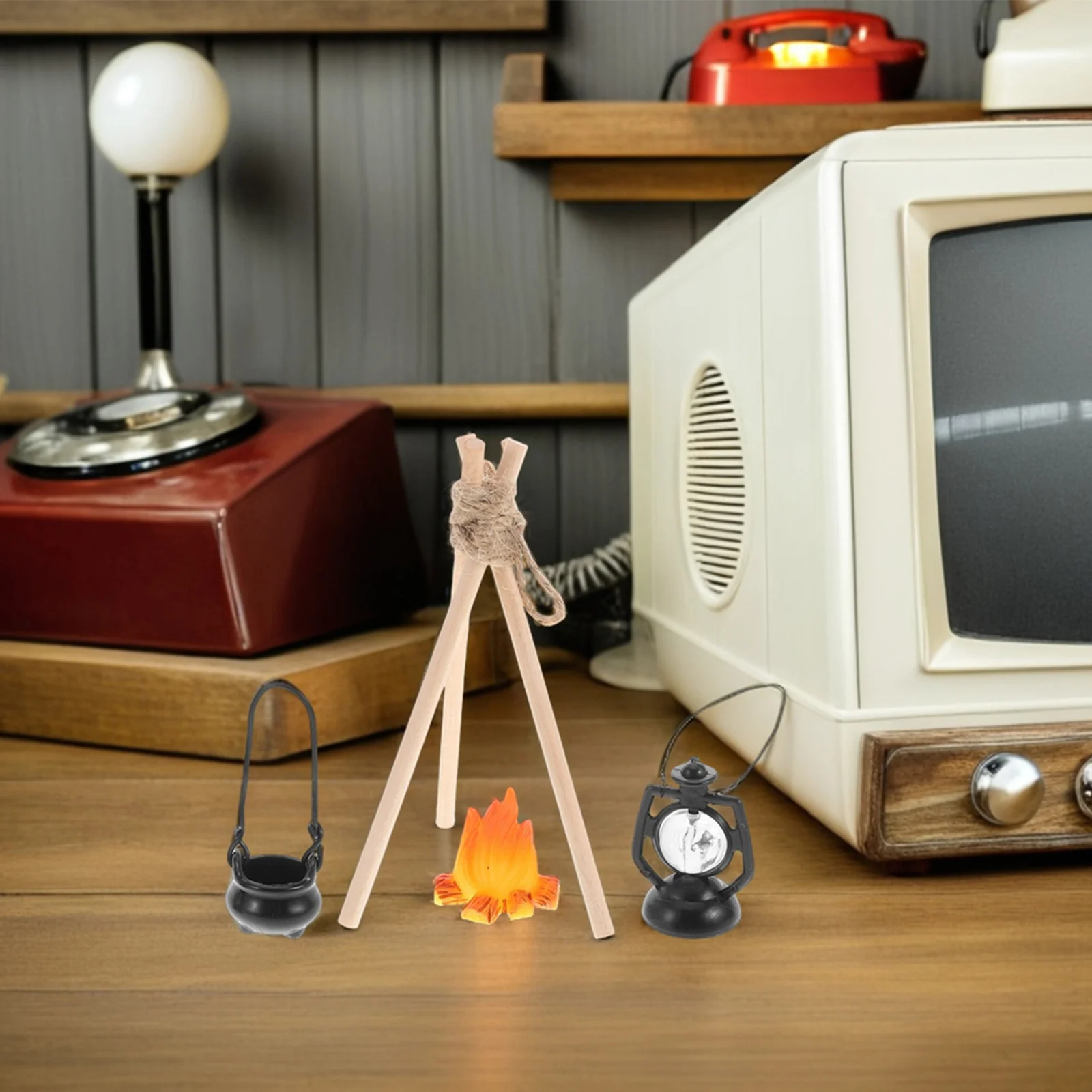 2セット ミニチュア雪景色屋外暖炉セット リアルな偽火炎 ドールハウス キャンプ ケーキデコレーション おもちゃ キャンプファイヤー