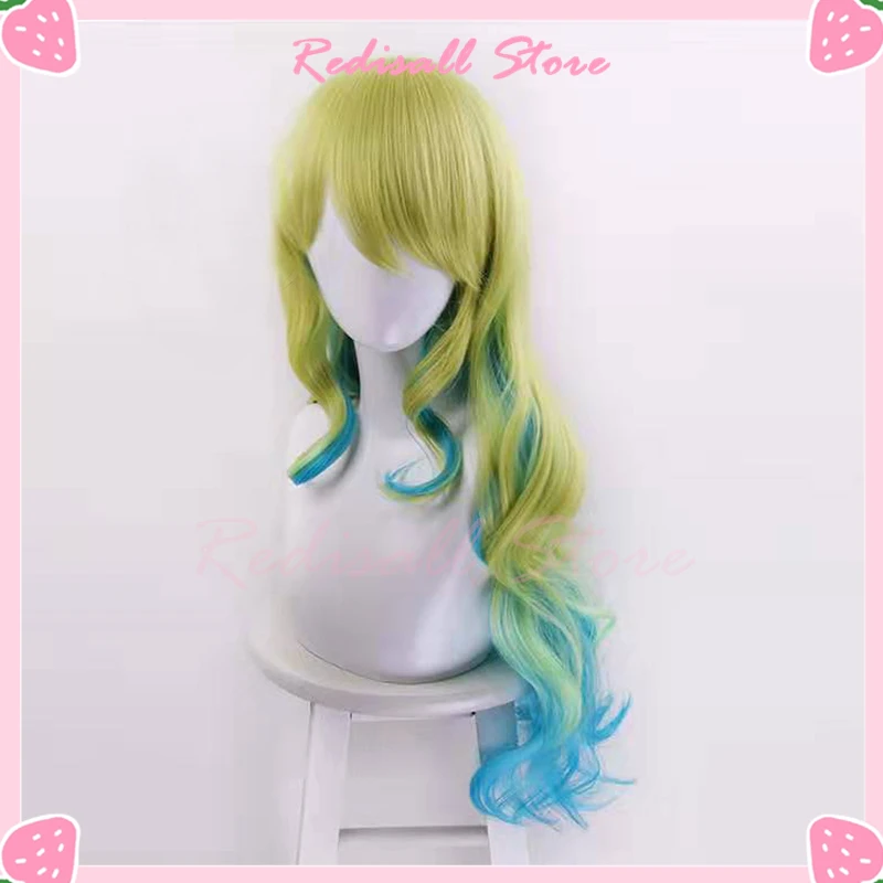 Quetzalcoatl Lucoa parrucca Cosplay capelli lunghi ricci ondulati gradiente verde blu parrucca gratuita Cap