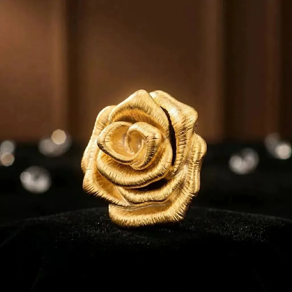 Vintage Gold Rose Flower Brooches For Women Unisex High-end Luxury Temperament Flower Badge Pins For Dress Clothing Accessory