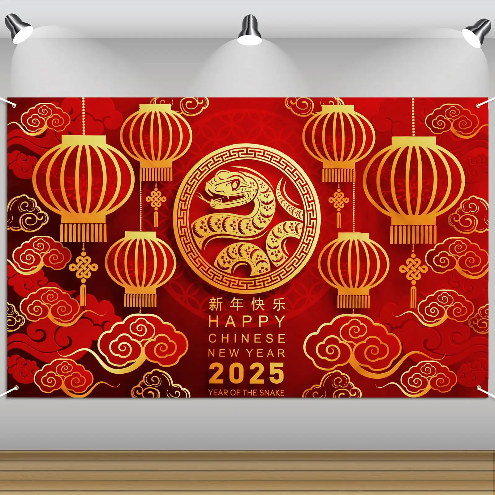 

Chinese New Year Backdrop 2025 Red Spring Festival Decor Happy New Year Photography Background Banner for New Year Holiday Party