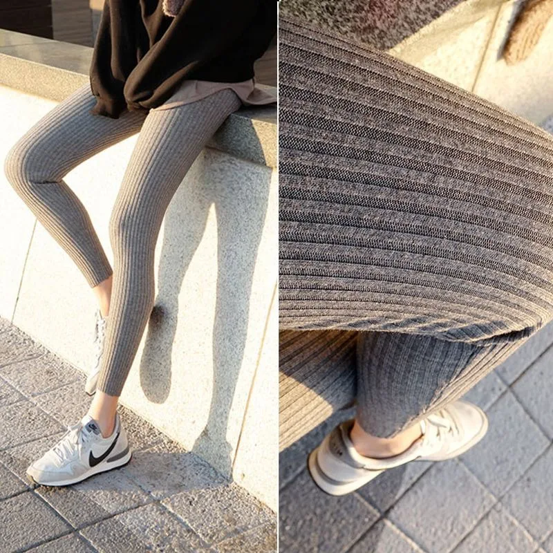 Leggings de malha nova fina/grossa 2025 para mulheres no outono e inverno calças de malha espessadas e emagrecedoras roupas femininas