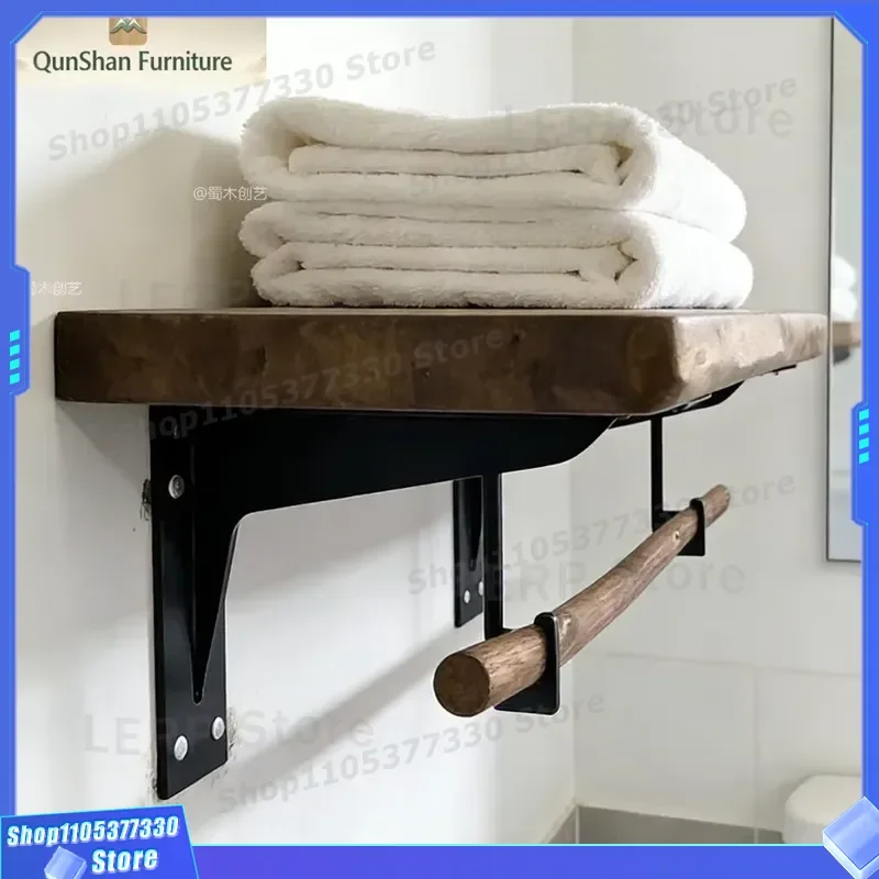Solid Wood Wall Mounted Coat Hanger Floating Shelf Bathroom Storage Rack Clothes Drying Display Stand Home Decor Organizer