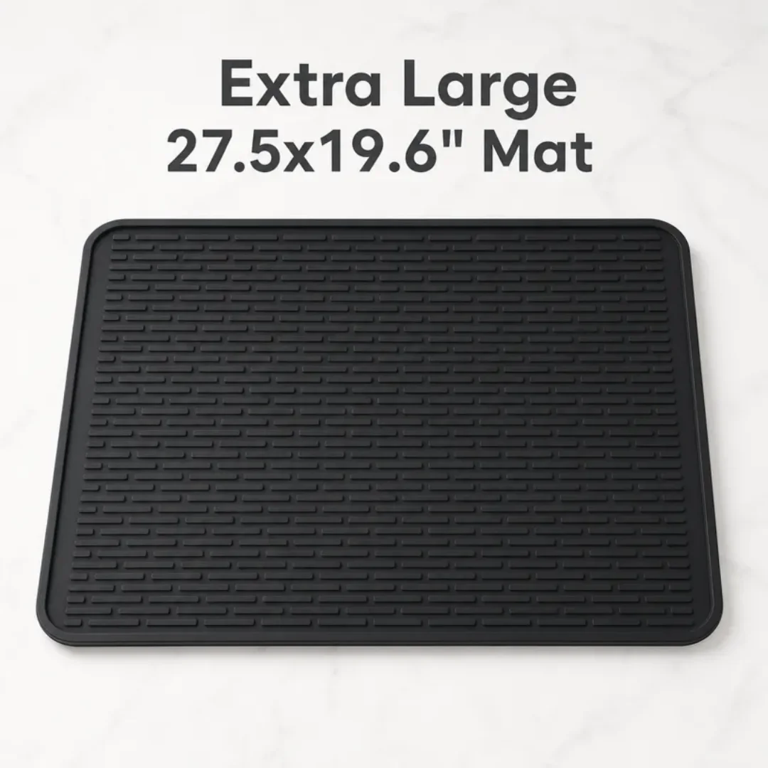 Extra Large Silicone Dish Drying Mat, 27.5x19.6 Inch Heat Resistant Non-Slip Kitchen Counter Mat, Quick Drain Dish Drainer Pad