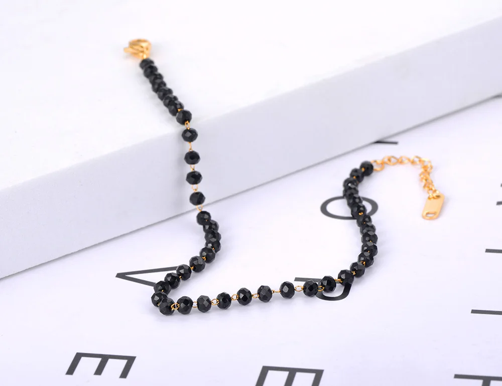 Lokaer Fashion Black CZ Crystal Charm Anklets For Women Girl Stainless Steel Link Chain Bohemia Beach Foot Anklet Jewelry A21029