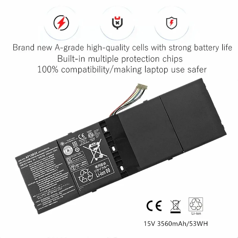 15V 3560mAh AP13B3K Laptop battery For Acer Aspire V5-472 V5-473 V5-473G V5-452 V5-452G V5-552 V5-552G  AP13B8K 4 Cells 53WH