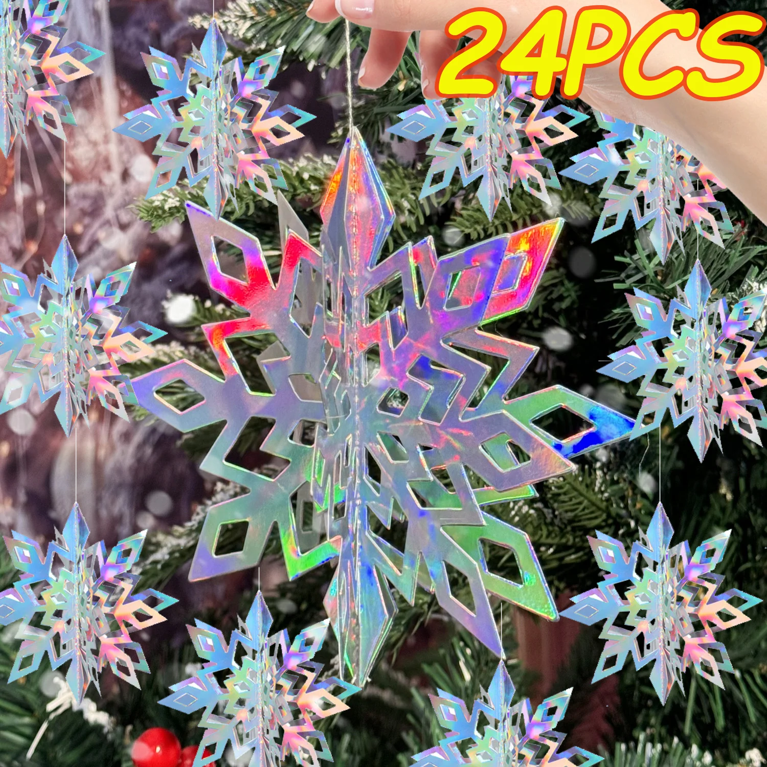 6/24pcs Glitter Paper Snowflake Ornament 3D Snowflakes DIY Gifts Hanging Pendant Home New Year Party Xmas Tree Decoration Supply