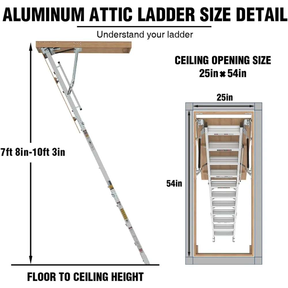 سلم ألومنيوم خفيف الوزن محمول - سعة 375 رطل، الوصول إلى 7'8 إلى 10'3 أسقف، مثالي للتخزين العليي #4