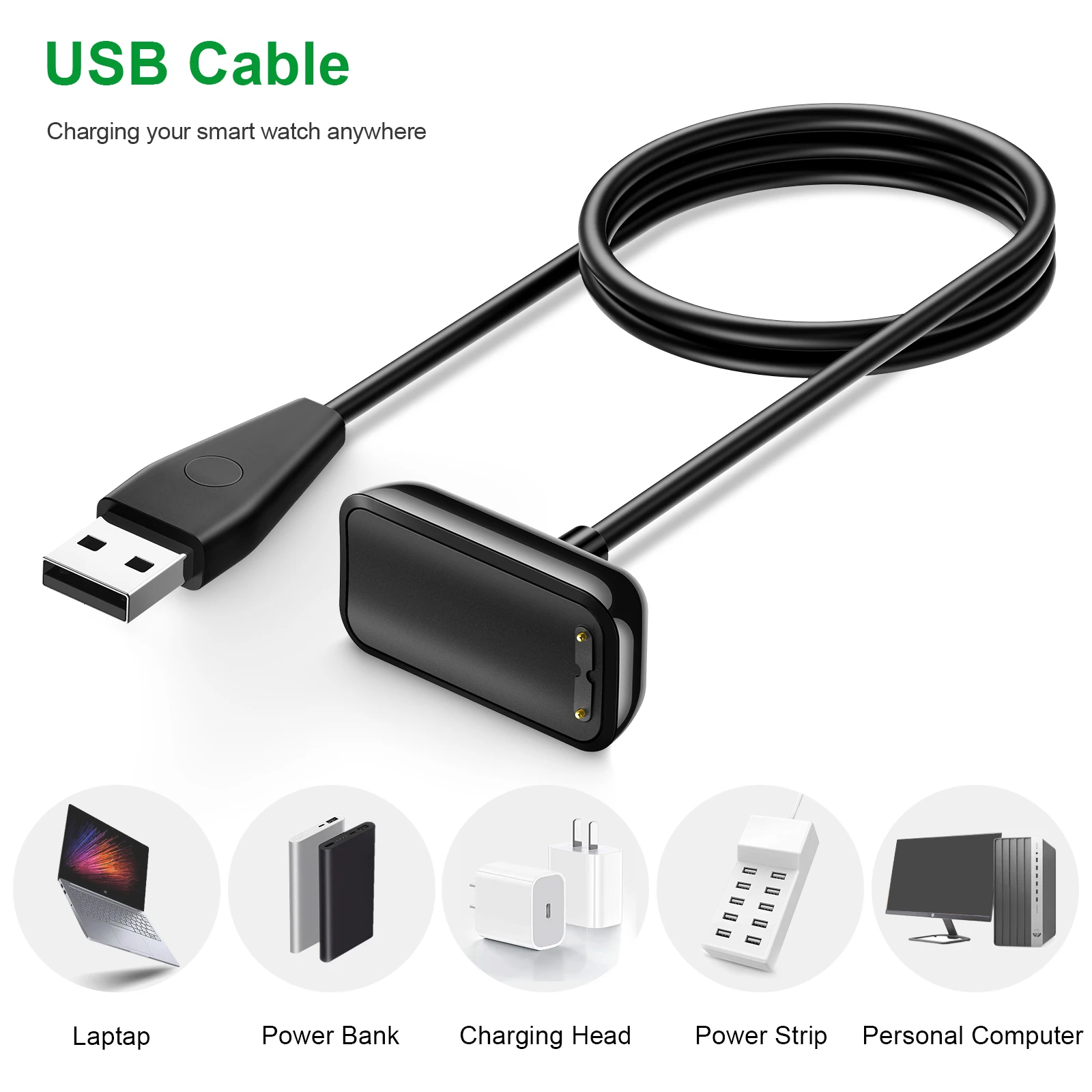 100cm/50cm Cabo Carregador USB Para Fitbit Charge 5 Cabo De Carregamento Para Fitbit Luxe Carregador de Carregamento USB Dock Com Função Reset