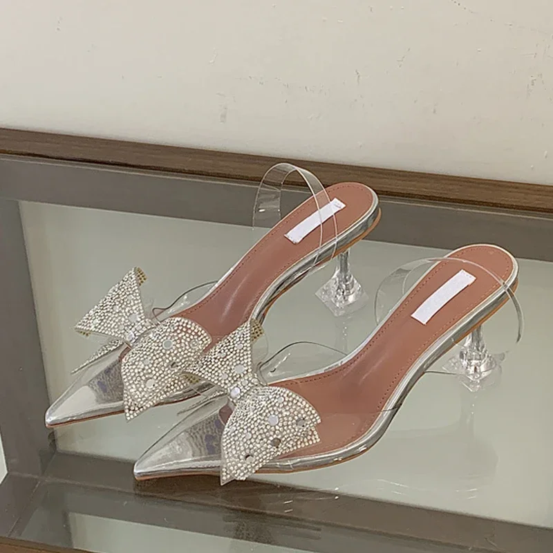 

Eilyken Sequined Bowknot PVC Transparent Pointed Toe Pumps Women Elegant Clear Crystal Heels Banquet Party Shoes