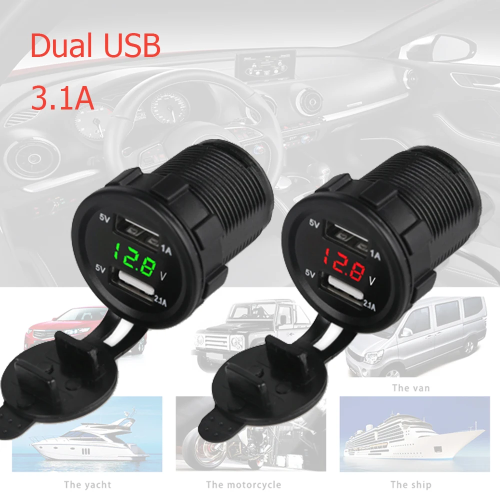 USB-Auto ladegerät Voltmeter Dual-USB-Buchse Spannungs messer LED USB Auto Ladegerät Netzteil Steckdose mit Spannung Boot Motorrad