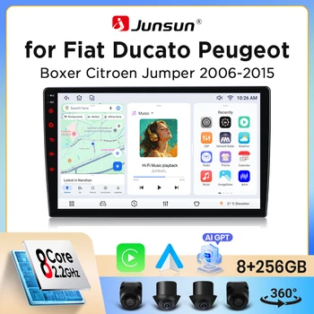 Radio para coche Junsun con CarPlay inalámbrico y Android Auto para Fiat Ducato / Peugeot Boxer / Citroen Jumper (X250) 2006-2014, ventilador de refrigeración integrado, navegación GPS Android, reproductor multimedia, WiFi, DSP, RDS, BT, SWC, pantalla táctil IPS, autorradio, reproductor de vídeo, unidad principal estéreo. 1
