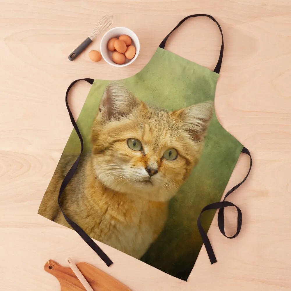 

Green Eyed Sand Cat Apron Manicurists kitchen gadgets Apron