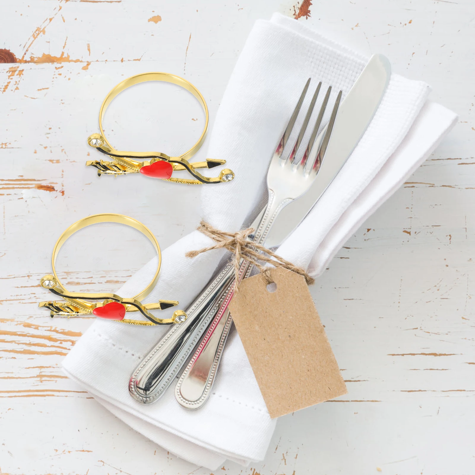 

2 Pcs Heart Arrow Napkin Rings Red Valentine Table Decor Serviette Clasp Party Home Kitchen Dinner