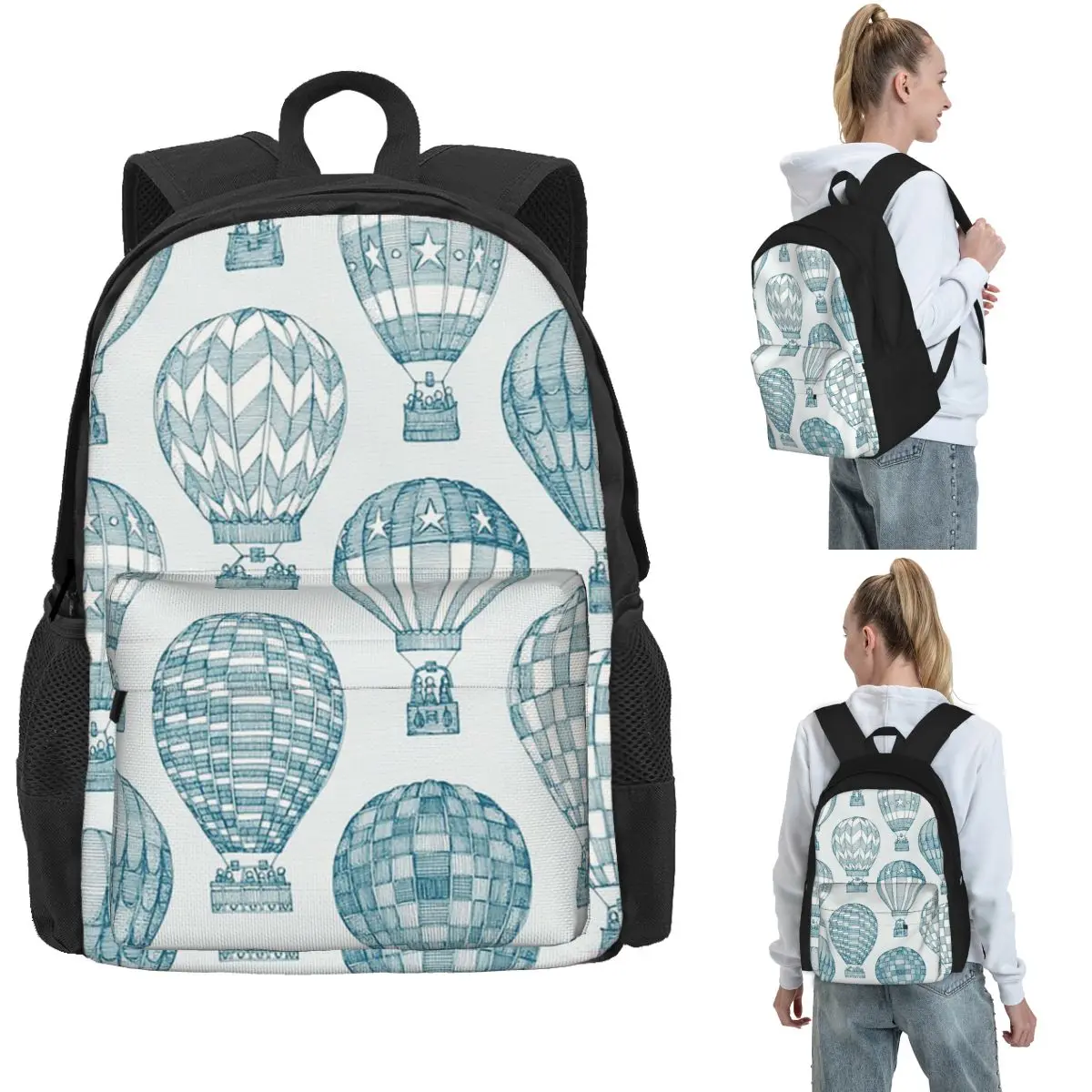 Hot Air Balloons I Peacock Backpack Hot Sale Daypack Large Capacity Boys Girls BookBag School Bag Shoulder Bags for Men Women