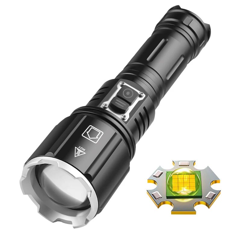 LED Flashlight XHP160 1000,000LM Double Switch High-brightness Light Aluminum USB Charging Zoomable 18650 Battery Torch Lantern