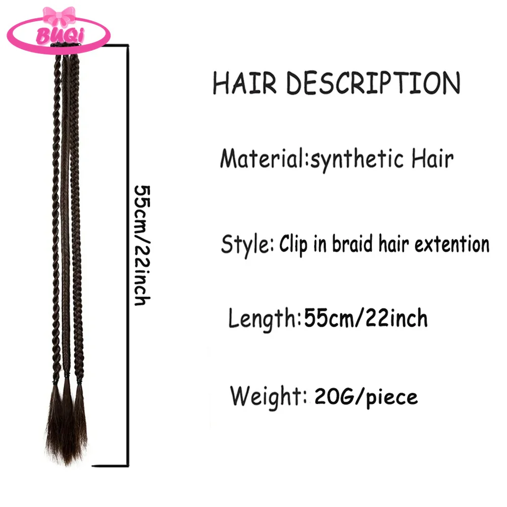 BUQI 1 PCS Front Braids Clip With 3 Braids Temperament Braiding Braided Hair Natural Soft Synthetic Hairpieces for Girls