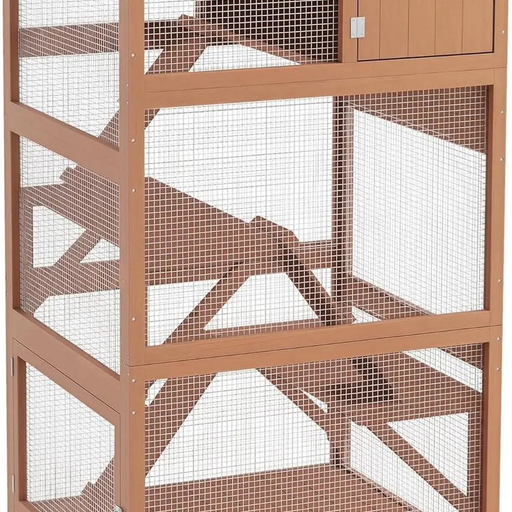 

Outdoor Cat Enclosure with Wheel, Wooden Shelter, Hammock, Platforms, and Weatherproof Roof, 34 Orange