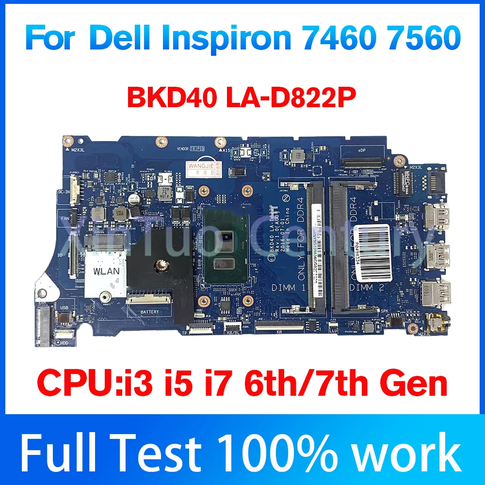 

LA-D822P 029PJX Материнская плата для DELL Vostro 5468 7460 7560, материнская плата для ноутбука BKD40 с процессором I3 I5 I7 6, 7), 100% протестированная работа