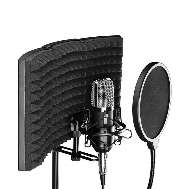 

3 Door Acoustic Foams Panel Foldable Studio Microphone Shield Acoustic Board for Studio Adjustable Microphone Shield Isolation