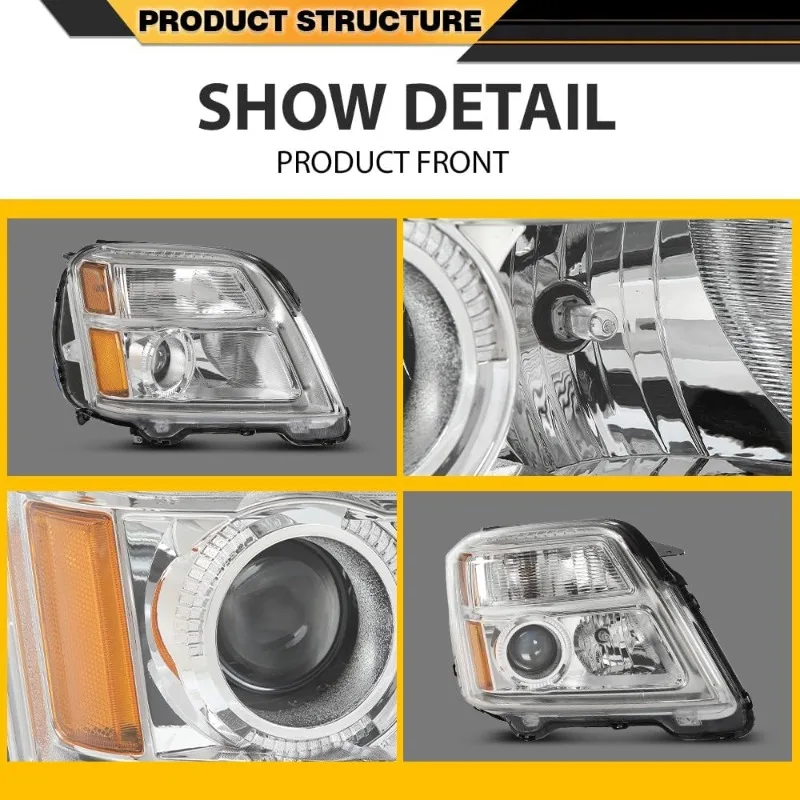 مجموعة المصابيح الأمامية المتوافقة مع GMC Terrain SLE/SLT 2010-2015، Fit GMC Terrain SL 2015، عدسة شفافة من الكروم الإسكان العنبر